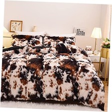 Cow Print Duvet Cover Shaggy Fluffy Tie Dye Brown Black Queen Coffee-black