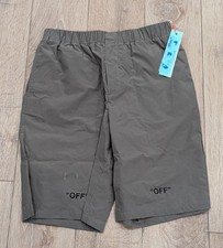 640 Mens OFF-WHITE Logo Shorts Olive Green Medium