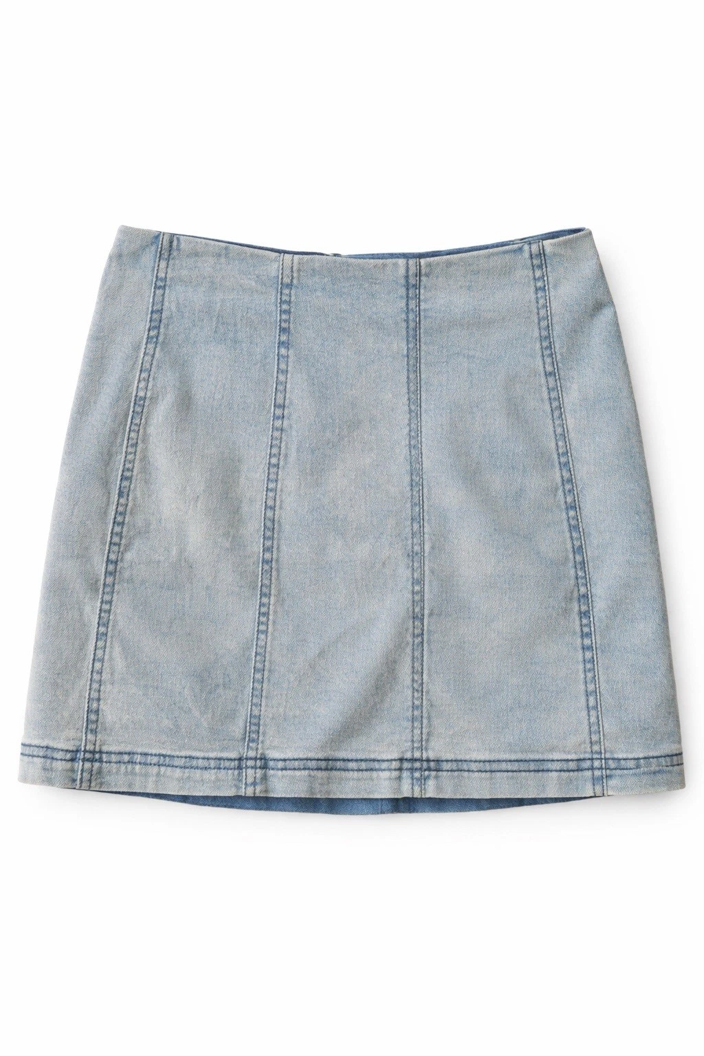Free People Denim Mini Skirt Size 6 Light Wash Panel Seam Zip Back Boho