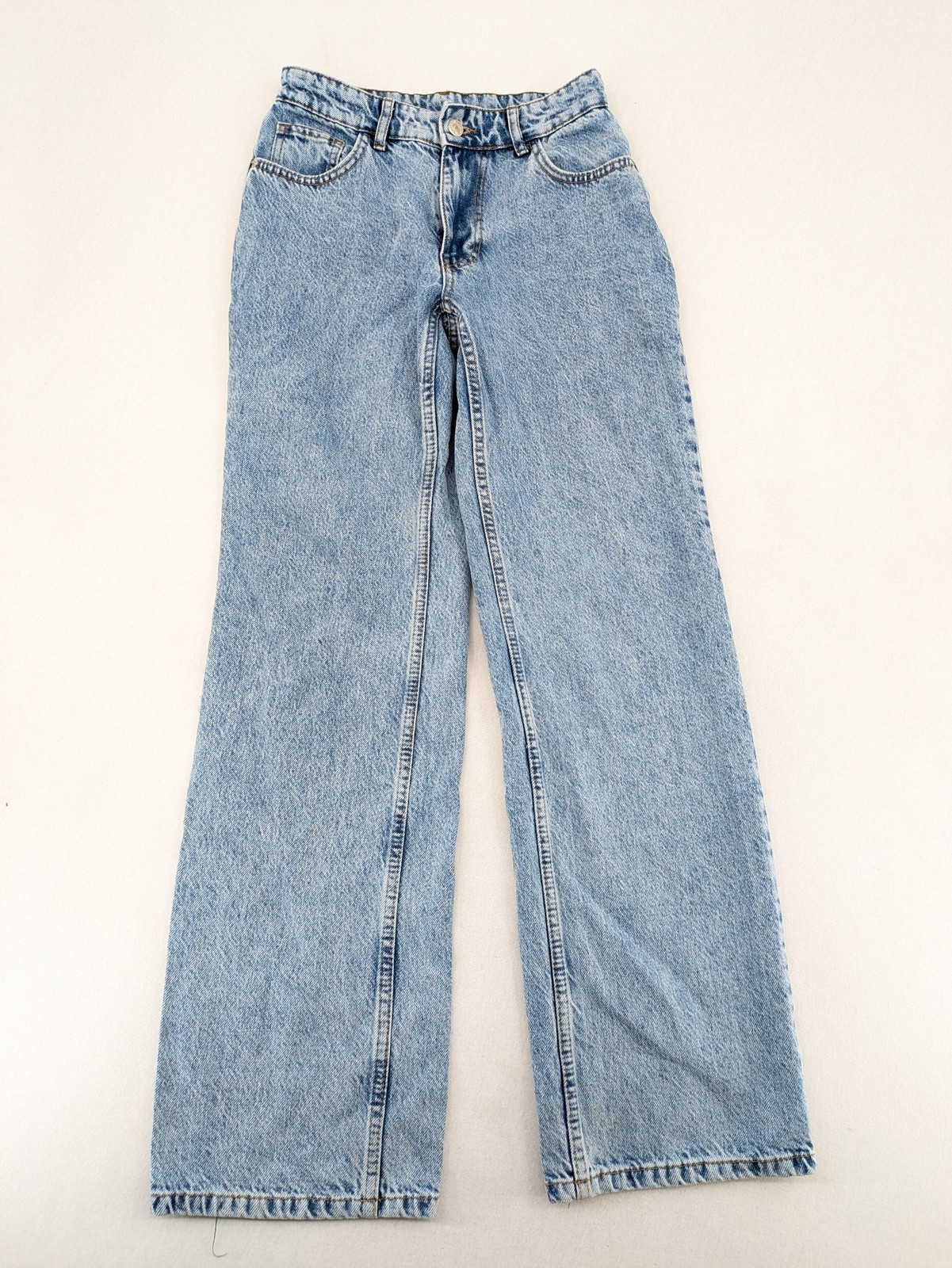 Damen High Waist Mom Jeans Wide Leg DE 36 Hellblau Acid Wash 100% Baumwolle