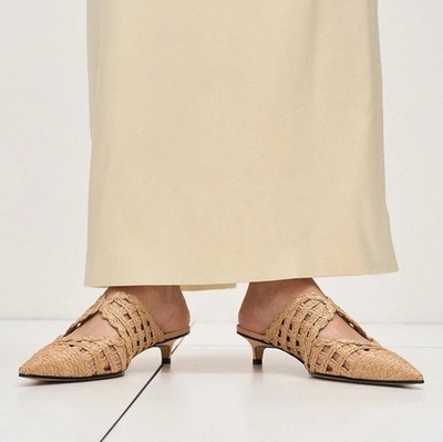 Charles & Keith Pointy Toes Mules Loafer Rattan Slip On Shoes Size 39 8.5