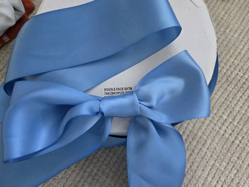 DOUBLE FACED SATIN Ribbon, 10 Yard/Roll, 2 1/4", Porcelain Blue l00% polyester - Image 4 of 4