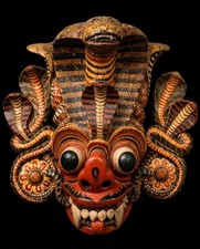 Unique Handcrafted 18 inch Wooden Demon Devil Cobra Mask Sri Lanka Traditional