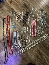Vintage Lot of 14 Chunky necklaces Super Long Short Japan Plastic Faux Pearl