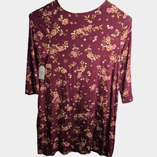 New Time And Tru Dress Plus Size XXL 2X Burgundy Floral Flowers Stretch Maroon