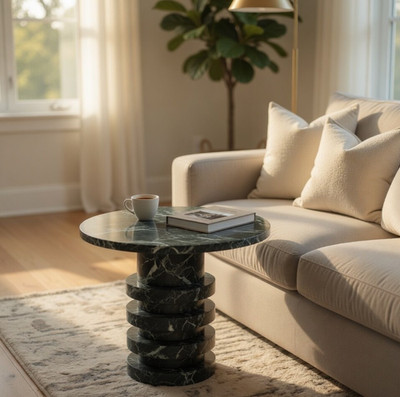 Elegant Green Marble Coffee Table Natural Stone Center Table with Unique Finish