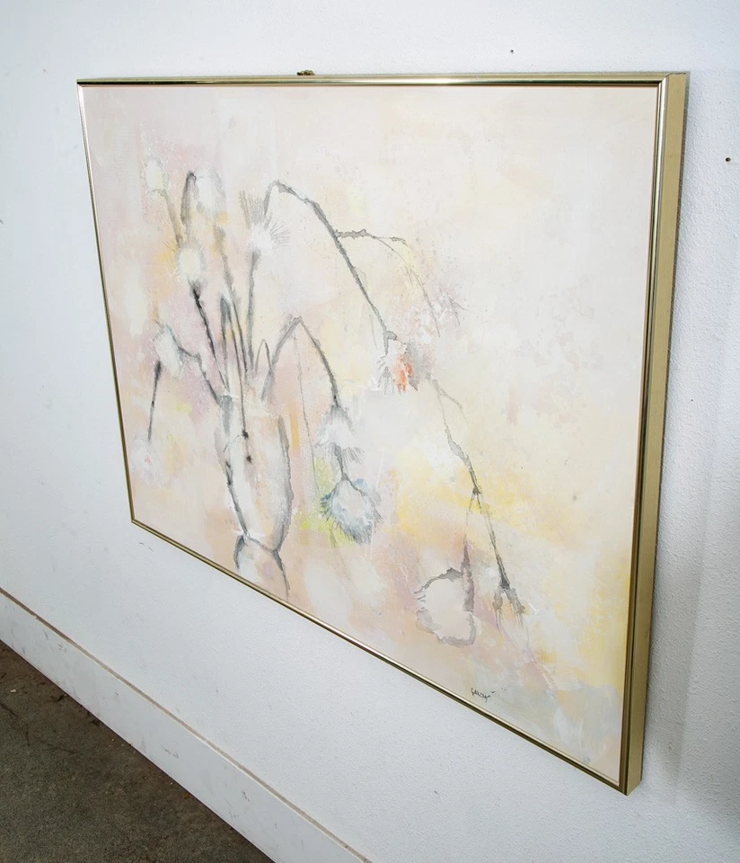 Pintura Moderna Mediados de Siglo Arte Original Abstracto Flores Floral 48x36.5 Firmada Foto 3 de 4