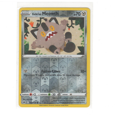 Pokémon TCG Galarian Meowth 084/159 Crown Zenith Reverse Holo NM