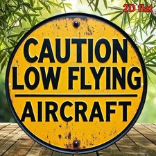 Caution Low Flying Aircraft Metal Sign Vintage Aviation Wall Hanging Decoration