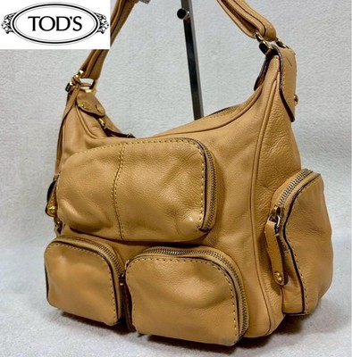 [Guter Zustand ] Tod's Multi-Pocket Bag Camel One Shoulder Leder Echt