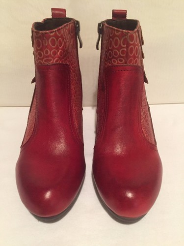 Spring Step L'Artiste Dramatic Leather Heel Ankle Boots Dark Red Multi Womens 35 - Picture 2 of 12