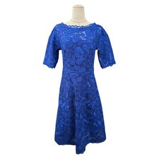 Rickie Freeman Teri Jon Blue Lace Short Sleeves Round Neck A Line Dress Size 6