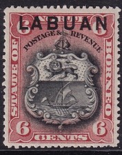 NORTH BORNEO - Labuan SG93b, 6c brown-lake, mounted mint