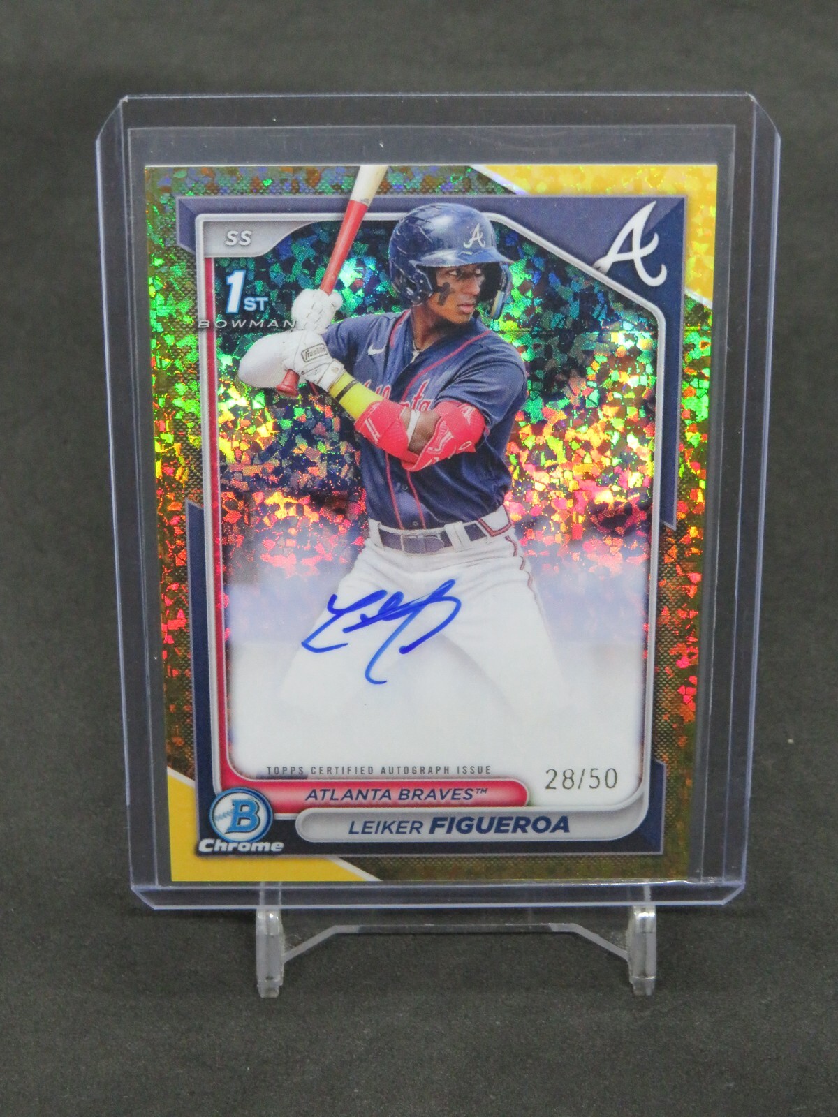 2024 BOWMAN CHROME LEIKER FIGUEROA GOLD MINI-DIAMOND 1ST AUTO /50 BRAVES SO