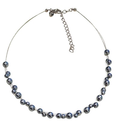 Lia Sophia Pearl Persuasion Gray Blue Faux Pearls Silver Wire Collar Necklace