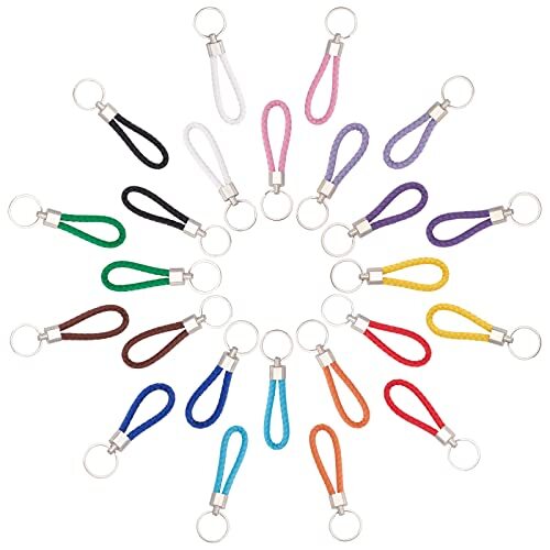 24PCS Braided Leather Keychains 12 Colors Woven Rope Key