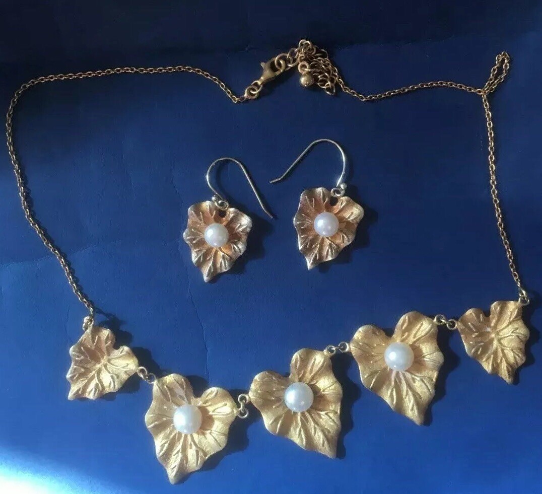 Vintage Solid Silver gold plated Split Chain Leaf… - image 1