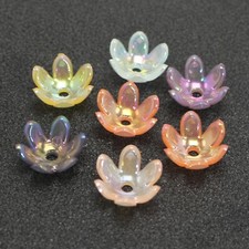 200 Mixed Color Transparent AB Flower Beads Cap 14mm Center Hole Sewing Craft