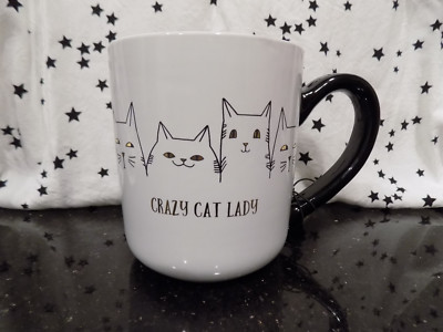 Cat Coffee Mug Crazy Cat Lady White Black Tea Cup Kitchen Cat Lover Gift