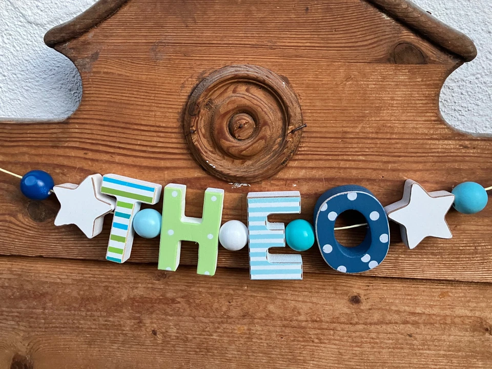 NOME A SCELTA IN LEGNO BLU VERDE LETTERE PERSONALIZZATO BABY DECORAZIONE BATTESIMO RAGAZZO - Immagine 3 di 4