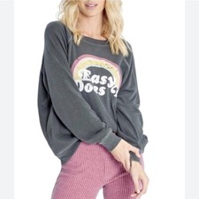 Wildfox Womens M Easy Does It Gray Rainbow Graphic Print Pullover Sweatshirt