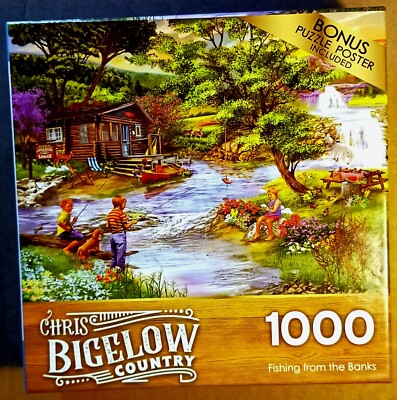 Rose Art 1000 Piece Puzzle ''Fishing From the Banks''. New and Factory Sealed.