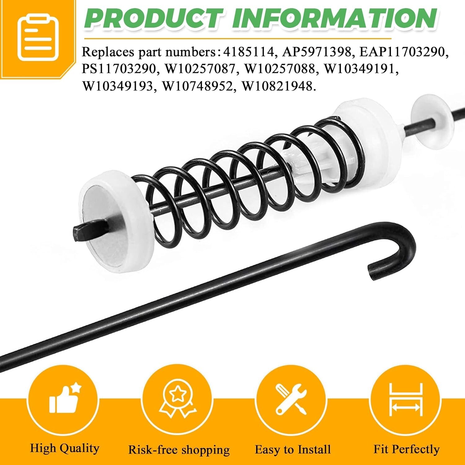 Premium Washer Suspension Rods Kit Whirlpool, Kenmore, Maytag 4 pcs