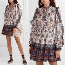 Ulla Johnson Dani Floral Silk Ruffle Mini Dress size 6
