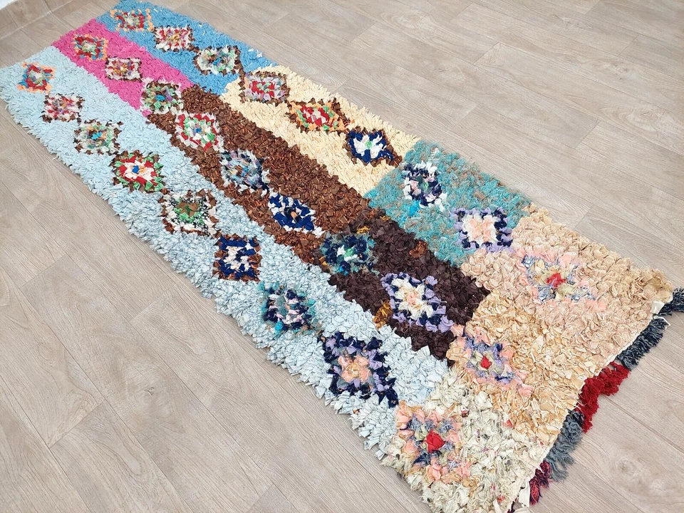Moroccan Geometric Vintage Runner Rug Colorful Handmade Berber Hallway Rug 2x8 - Image 3 of 4