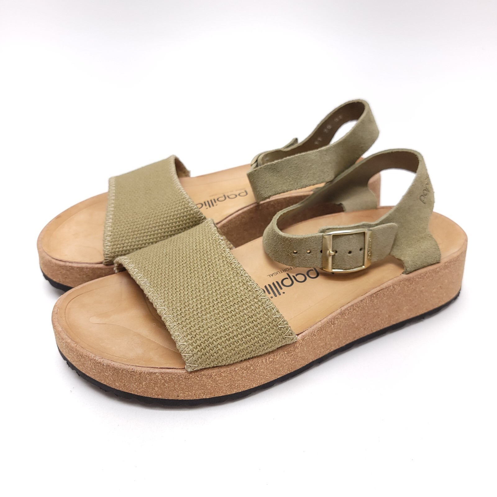 Papillio Women’s 9 Glenda Wedge Ankle Strap Sandal Khaki Leather Platform Eu 40