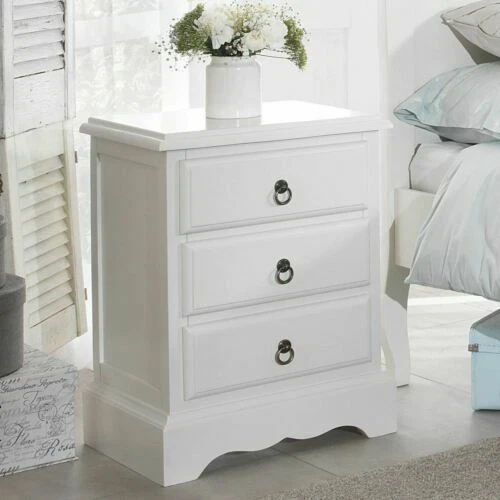 Wooden French Country Bedside Tables & Cabinets with 3 Drawers