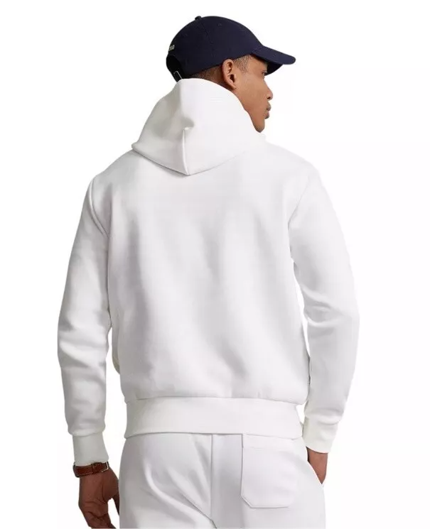 Felpa con cappuccio uomo TG XL Polo Ralph Lauren bianca blu royal BIG PONY LOGO doppia maglia