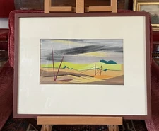 Mac Le Sueur Vintage Framed Mid Century Modern Gouache on Paper Landscape MCM