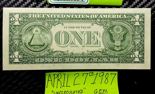 $1 Dollar Bill Birthday note April 27th 1987. Uncirculated Fancy Serial Number - Picture 3 of 9