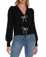 EXPRESS V-Neck Embellished Bow Cardigan - BLACK Size Medium MSRP 108.