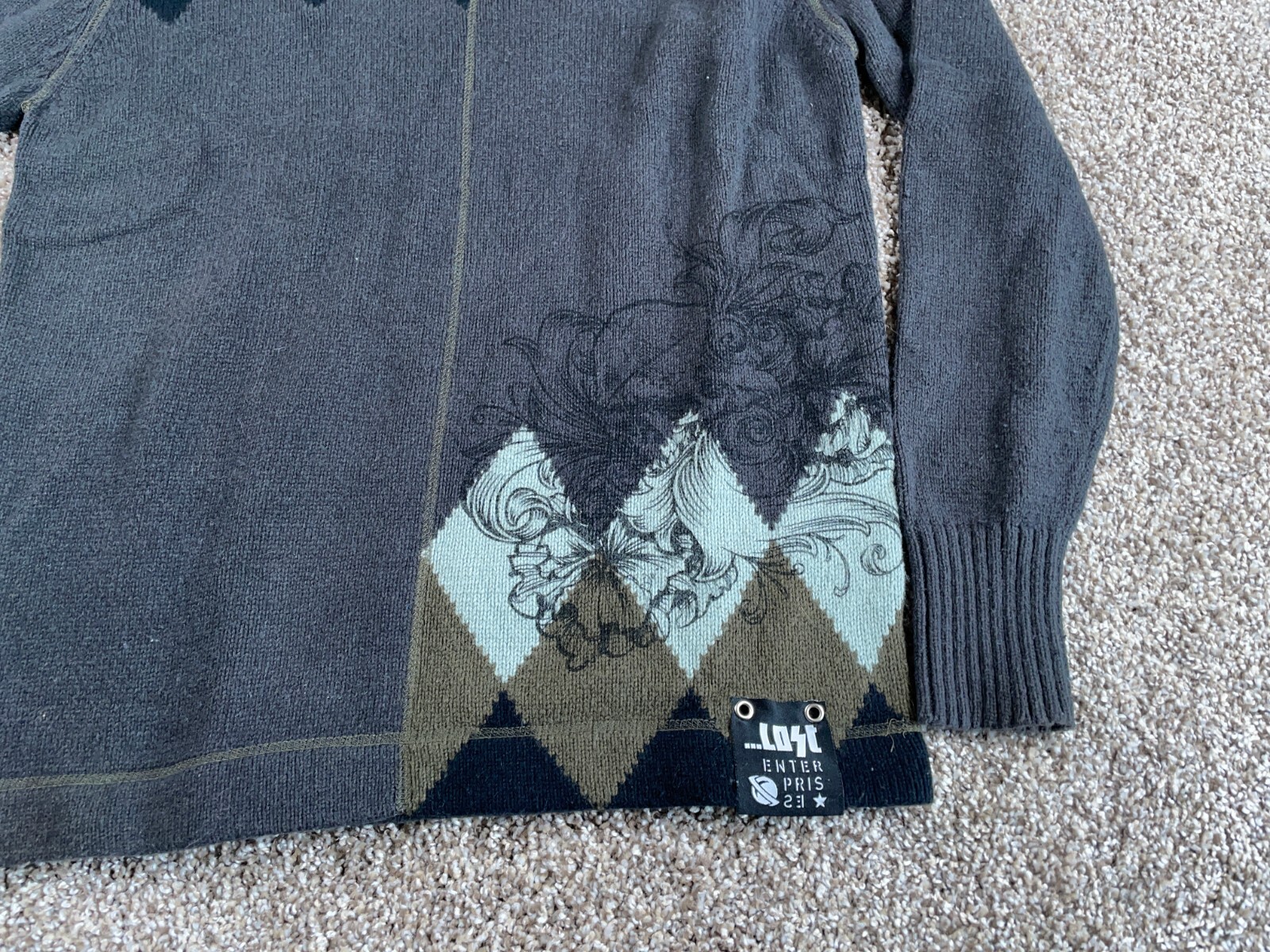 Y2K Lost Enterprise Argyle Floral Pattern Sweater… - image 12