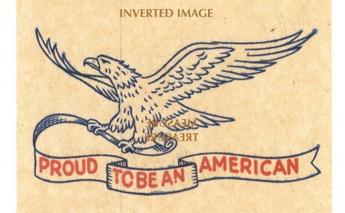 C.1942 WW2 EAGLE PROUD AMERICAN PATRIOT EMBLEM PROPAGANDA NOS HEAT TRANSFER F11