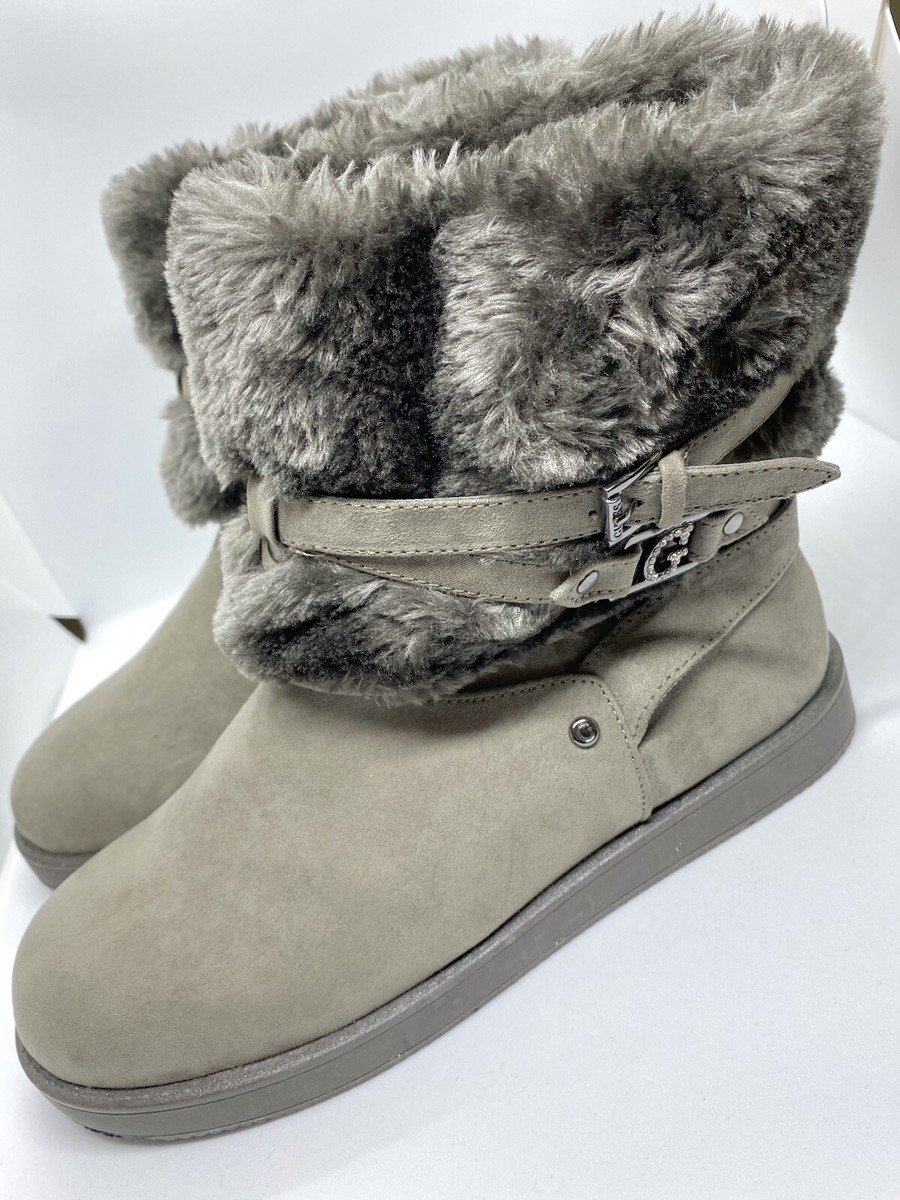 G By Guess Grey Charcoal Natural Fabric Faux Fur Aussie Cold  display picture 3
