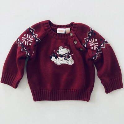 Sonoma Baby Boy 3-6 Months Red Sweater Polar Bear Penguin Fair Isle Holiday 