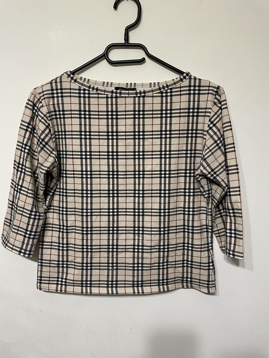 Burberry London Cotton Top 3/4 Sleeve T Shirt Nova Check Burberry London Cotton Top 3/4 Sleeve T Shirt Nova Check