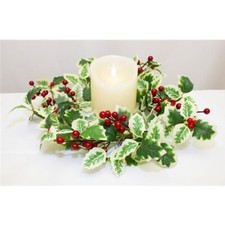 Variegated Holly Berry Candle Ring 16cm