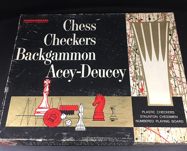 1963 Vintage Transogram Chess Checkers Backgammon Acey Deucey Game