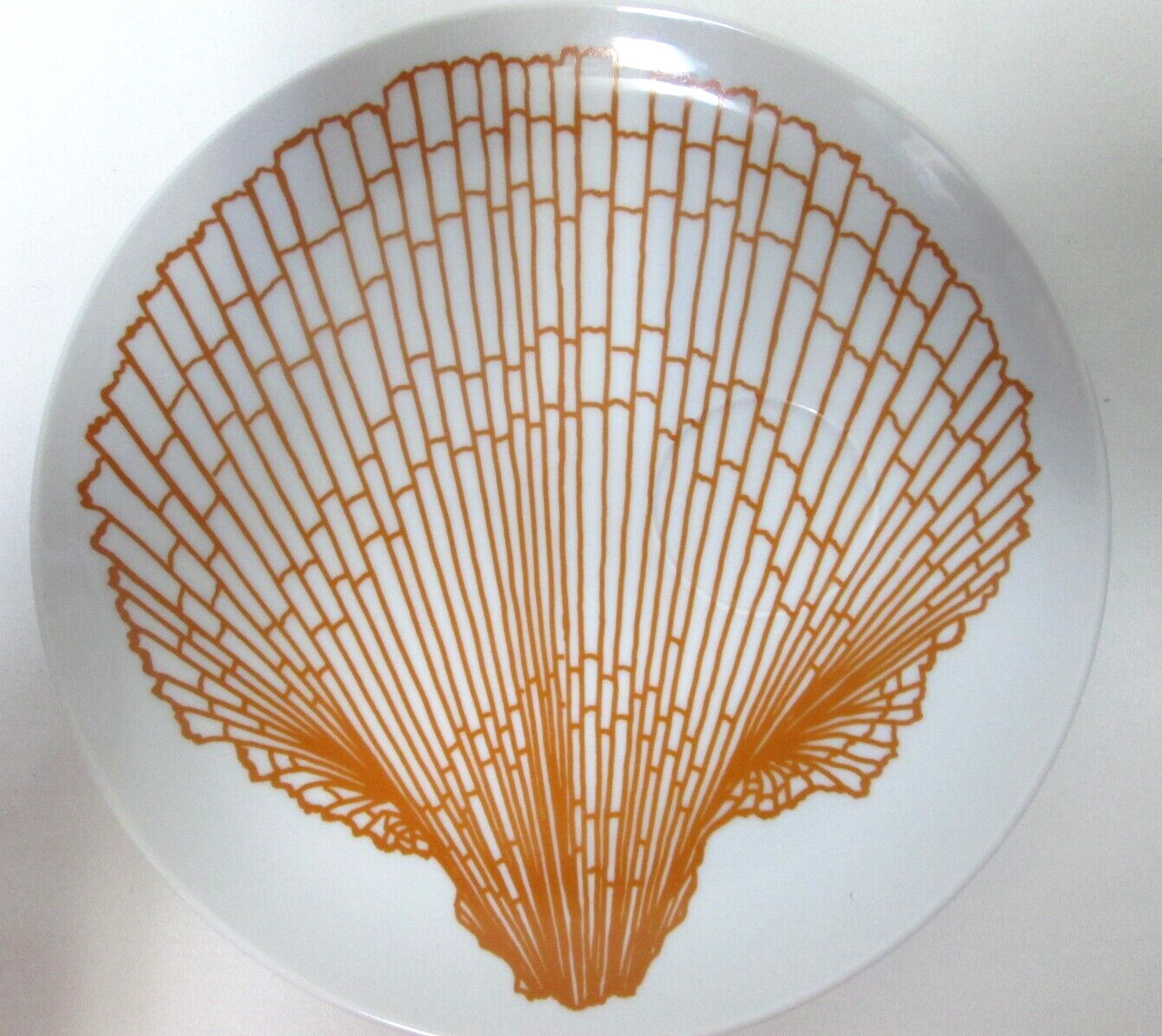Fitz Floyd Monotone Shell Orange 9" Snack Plate Saucer Scallop Shell Set 4 NEW