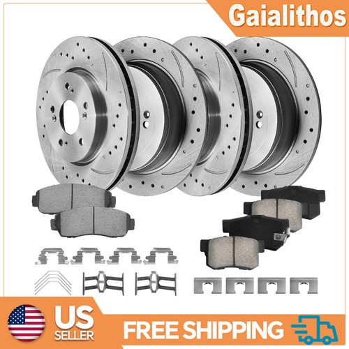 Front Rear Drilled Slot Disc Brake Rotor Ceramic Pad Kit For 2013-2018 Acura RDX