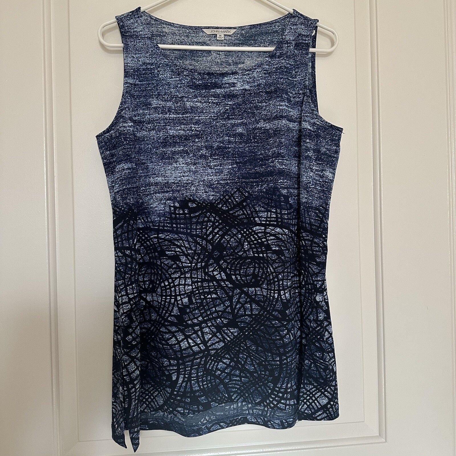 John Mark Top Shirt Blue Patterned Sleeveless Sz … - image 2