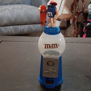 M&M's Candy Vending Machine Dispenser w/ Blue Character Skateboard Topper
