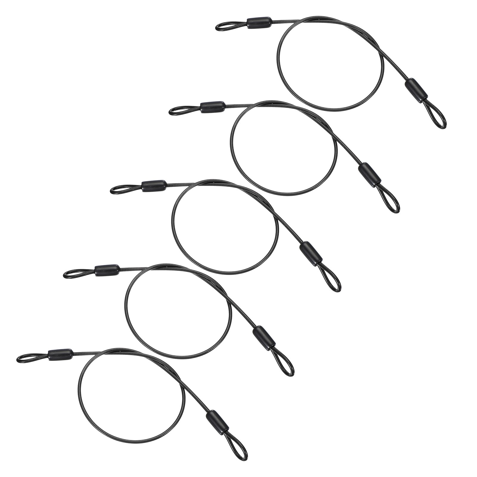 5 Pcs 1/8" Dia 2 ft (20") Vinyl Stainless Steel Cable with Loops, Black