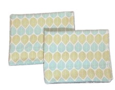 Set of 2 White Pillowcases W/ Aqua  Green Leaves 19 X 30 Standard
