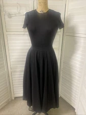 VTG 80s EXPO Black Knit 100% Cotton Fit N Flare Midi Dress Small