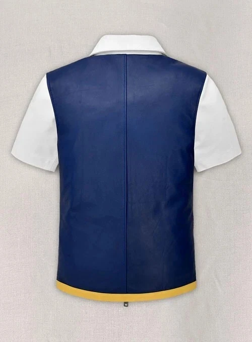 Ash Ketchum мужской синий из овчины кожаная куртка половина рукава Хэллоуин специальный - Изображение 3 из 4